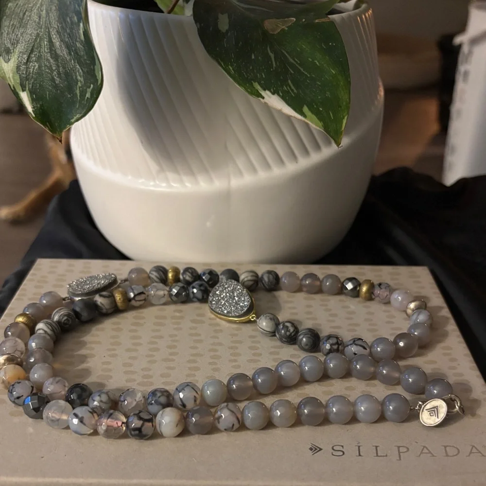 Silpada “Ode to Geode” Natural Agate Druzy Double Strand Necklace - Picture 2 of 5